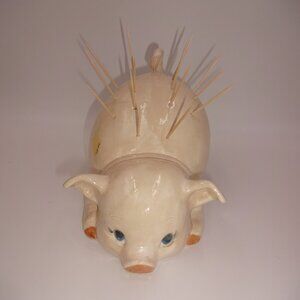 Vintage Ceramic Pig Piggy hors d'oeuvres Toothpick Holder Figurine 8.25" x 5.5"